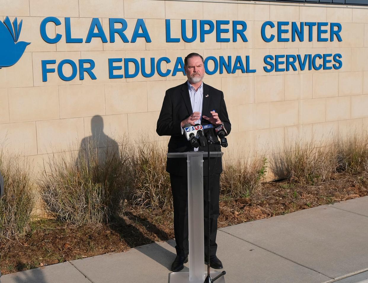 Oklahoma City Superintendent Sean McDaniel is pictured Aug. 29 during a media briefing on security at Oklahoma City public school events at the Clara Luper Center for Educational Services.