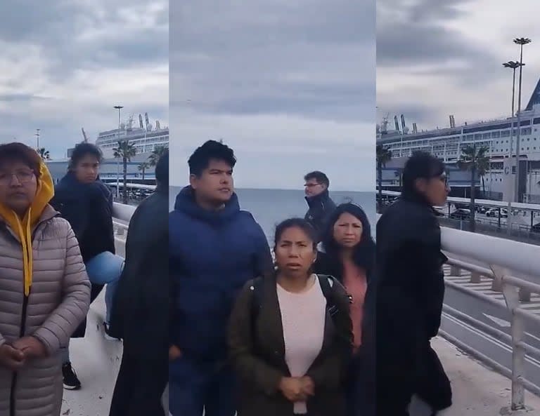 Los familiares de los pasajeros del crucero retenidos en Barcelona.