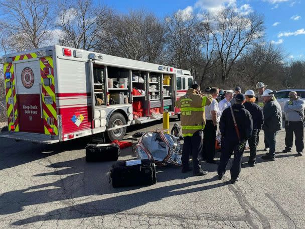 PHOTO: Norwood Firefighters on scene at 140 Morgan Drive in Norwood, Mass., for an ammonia leak in a commercial building, on Dec. 19, 2022. (Norwood Fire Department/Facebook)