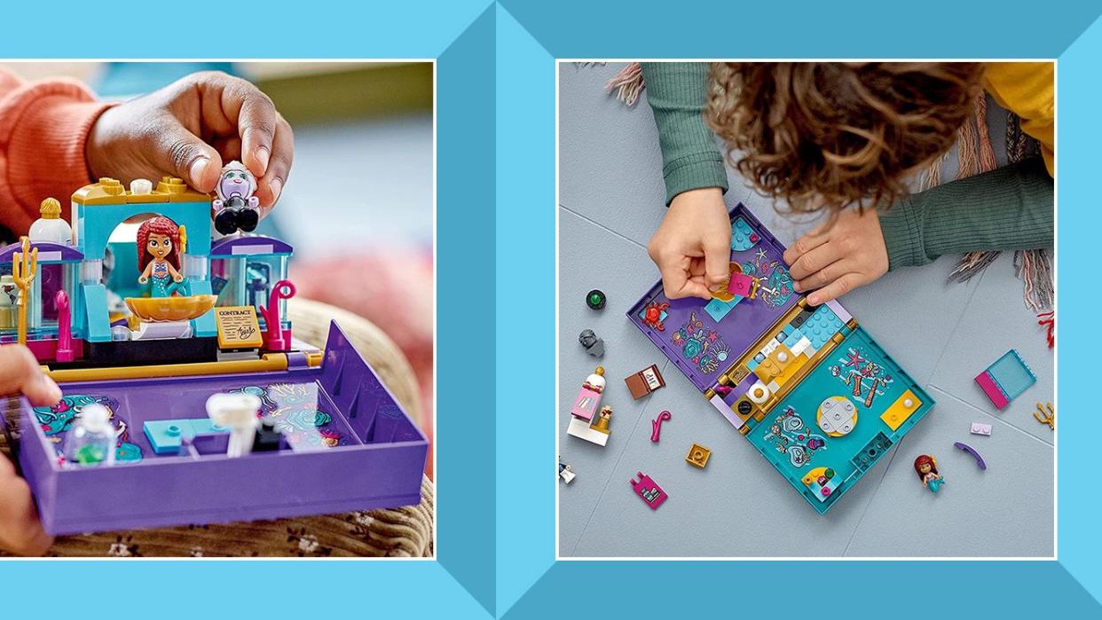 child playing with little mermaid lego playset