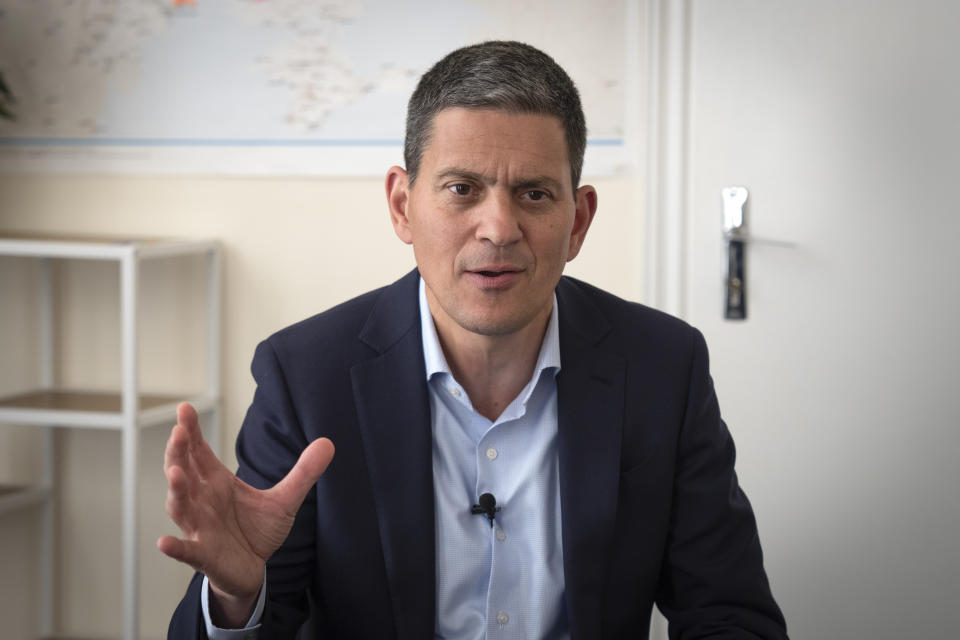 President of the International Rescue Committee David Miliband speaks during an interview with The Associated Press in Kyiv, Ukraine, Tuesday, Sept. 5, 2023. A major aid group is concerned that there is not enough international attention given to Ukraine and is bracing for fewer donations used to finance operations in the battle-scarred country, its president warned on Tuesday.The head of the International Rescue Committee, David Miliband said, his central concern is that the 19-month war and the resulting humanitarian crisis caused by Russia’s invasion and continued attacks on civilian infrastructure are becoming “normalized” by the international community. (AP Photo/Efrem Lukatsky)