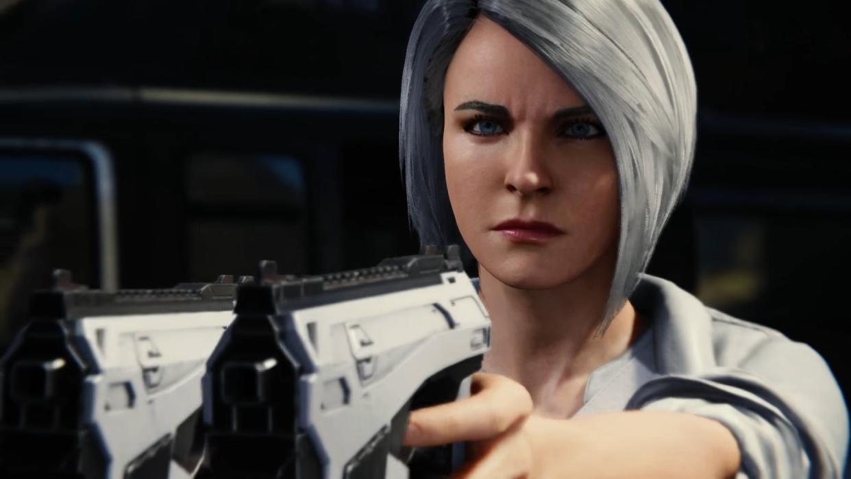 Silver Sable holding up her two guns in "Marvel's Spider-Man"