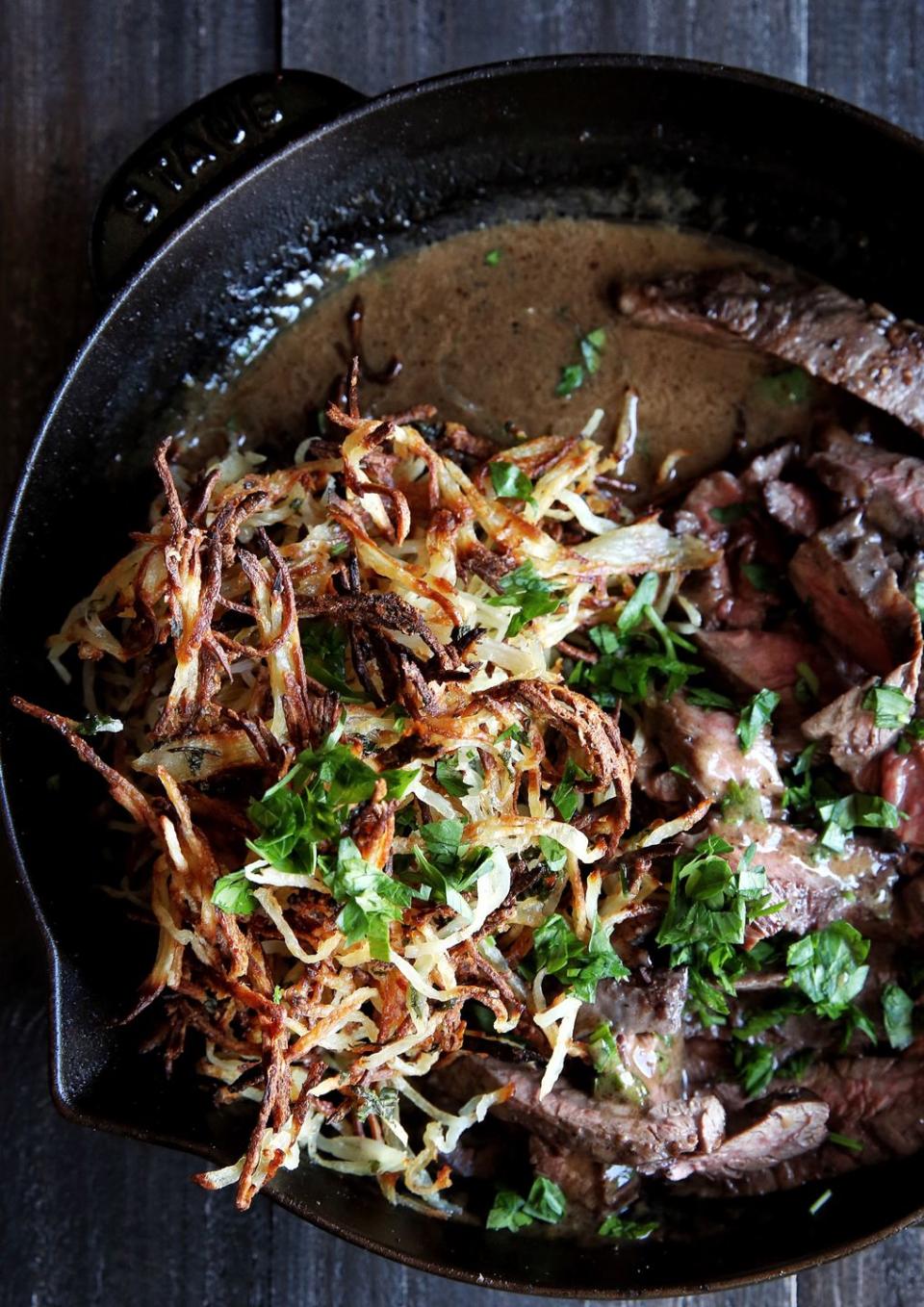 Whiskey-Glazed Steak with Shoestring Potatoes