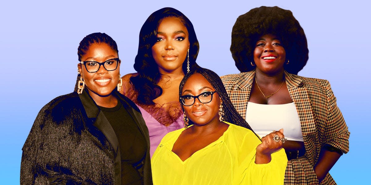 Collage of Black designers who have kept size inclusivity top of mind, including: Keyondra Lockett, Kim Lockett, Anifa Mvuemba, and Stephanie Yeboa