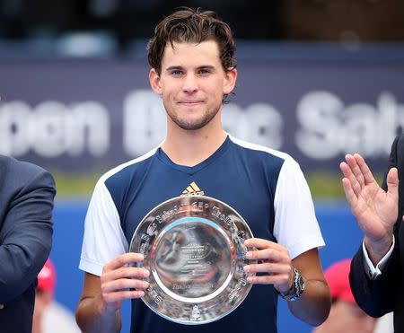 Tennis - Barcelona Open Final - Rafael Nadal of Spain v Dominic Thiem of Austria - Real Club de Tenis Barcelona, Spain - 30/04/17 - Dominic Thiem poses with the 2nd place award. REUTERS/Albert Gea