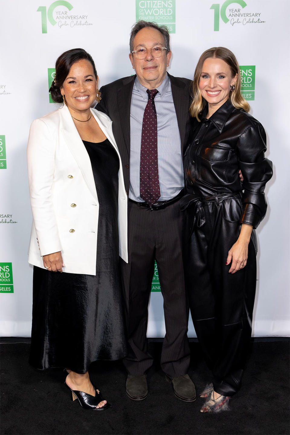 Kriste Dragon, Mark Gordon, and Kristen Bell attend the Citizens Of The World Charter Schools Gala at Paramount Studios on May 4, 2023 in Los Angeles, California.