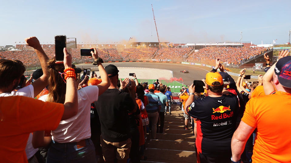 Max Verstappen, pictured here sending the 70,000 fans at the Dutch Grand Prix into raptures.