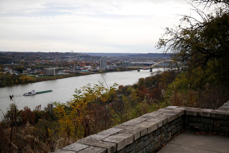 The highest overlook over the Ohio River at Eden Park in the Mount Adams neighborhood of Cincinnati.