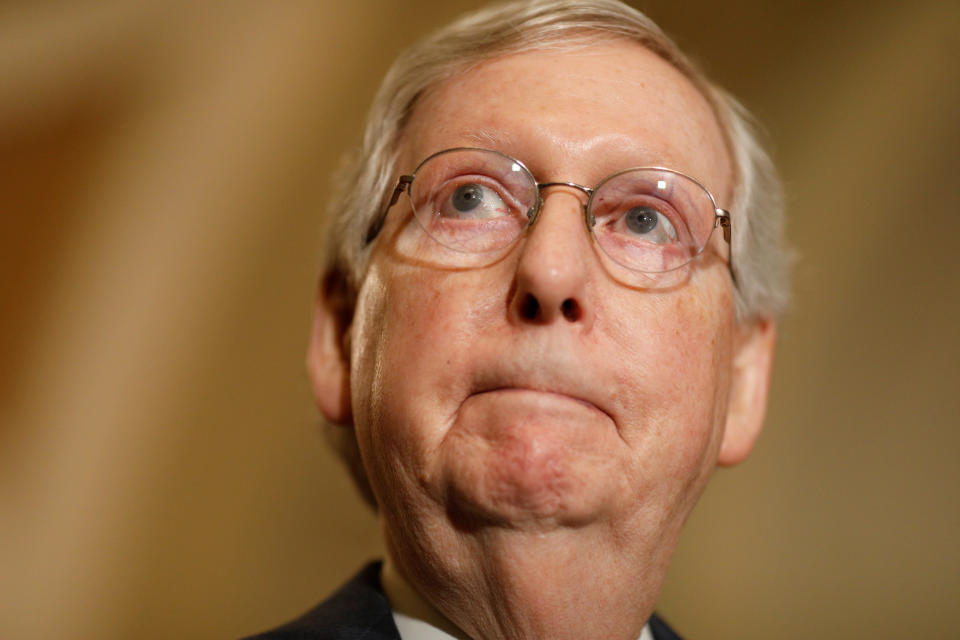 Senate Majority Leader Mitch McConnell, R-Ky., at a weekly Senate Luncheon press conference at the Capitol in Washington last month. (Photo: Tom Brenner/Reuters)