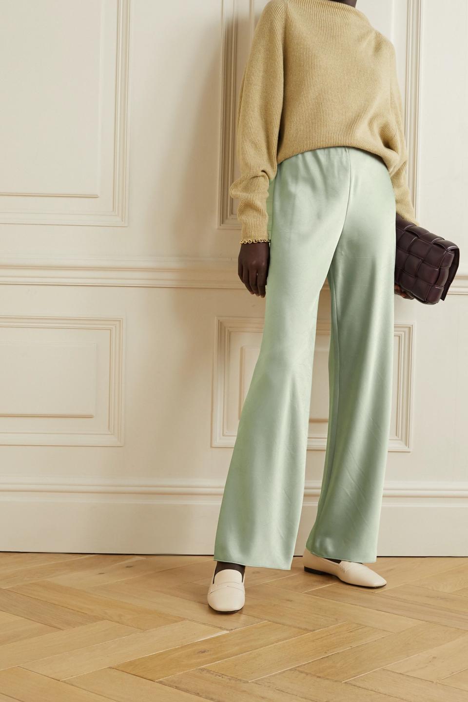 30) Crinkled-satin straight-leg pants