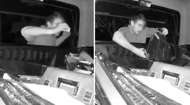 The man is filmed rifling through Jamie Grenfell's ute parked in Melbourne. Source: 7 News