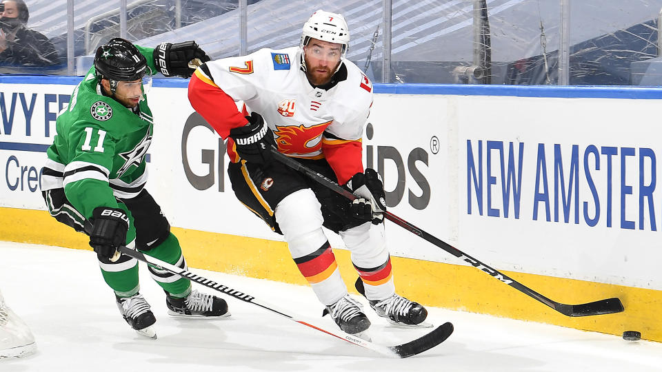 TJ Brodie may have played his last game as in a Flames sweater. (Photo by Andy Devlin/NHLI via Getty Images)