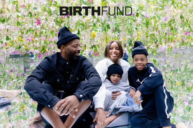 <p>Courtesy Kelly Rowland and BirthFund</p> Tim Weatherspoon, Kelly Rowland and sons Titan and Noah for BirthFund