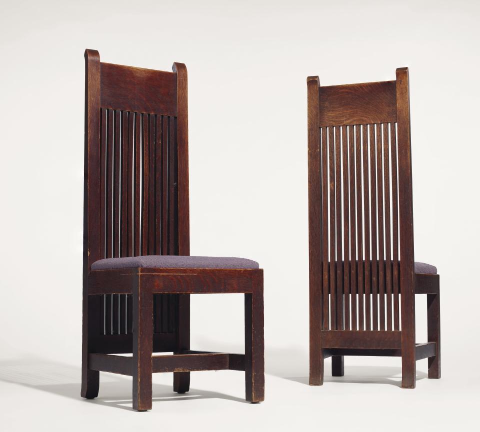 One of two pairs of chairs designed by Frank Lloyd Wright which will be on auction.