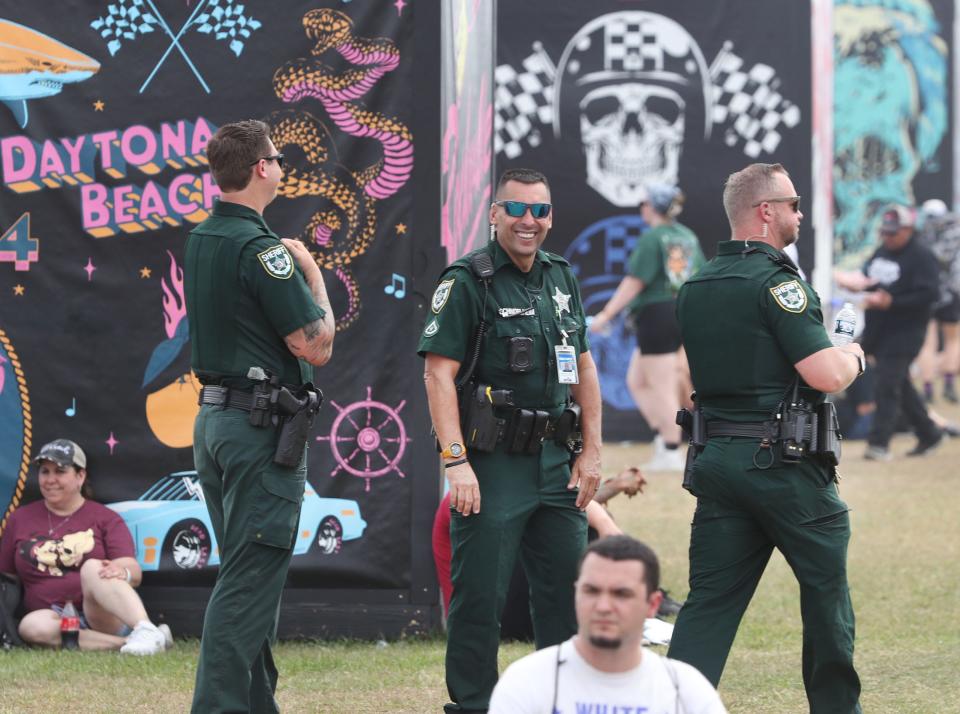 Volusia County Sheriff deputies keep things safe on Friday at the Welcome To Rockville music festival at Daytona International Speedway.