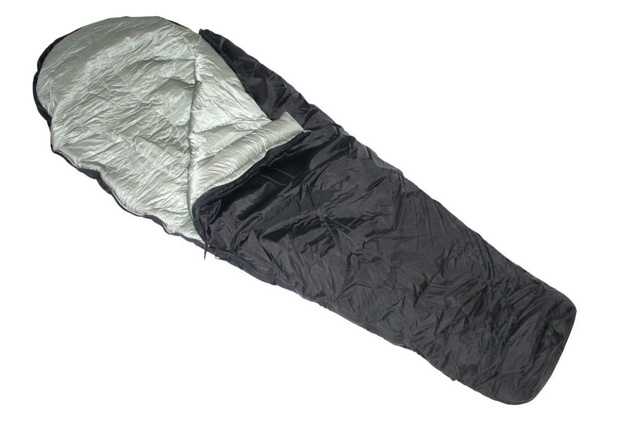 Wiggy's silver and black sleeping bag with a contoured hood.