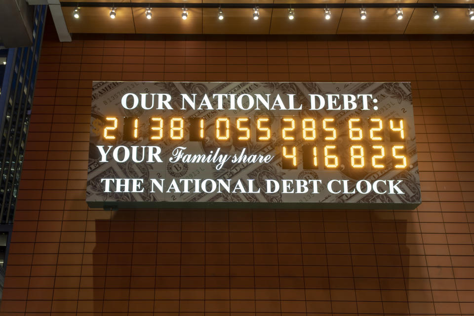 The National Debt Clock is seen in New York on Wednesday, February 13, 2019. Despite the clock being out of sync, the U.S. Treasury Dept. reported that the U.S. National Debt has surpassed $22 trillion. (Photo by Richard B. Levine)