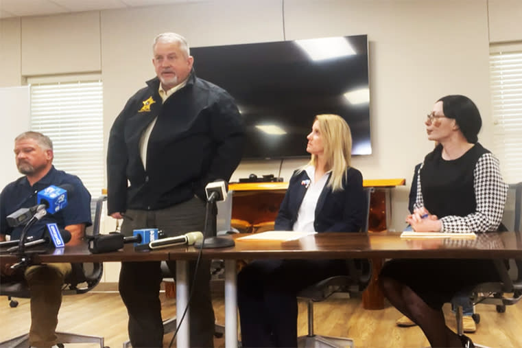 Sheriff Mitchel Newman speaks to the media in Jasper County, Texas, on Tuesday. (Jasper County Sheriff’s Office via Facebook)