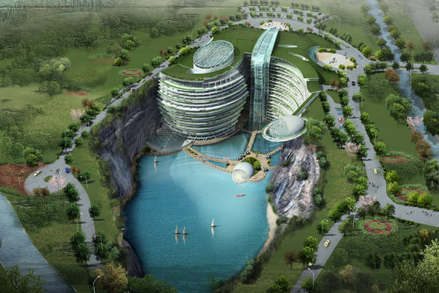 The unique resort is being built into an abandoned, water-filled quarry.