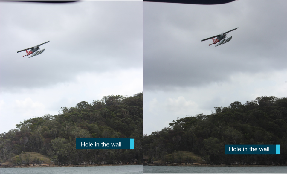 Witness photographs showing the aircraft turning near the Hole in the Wall near Cowan. Image: Australian Transport Safety Bureau