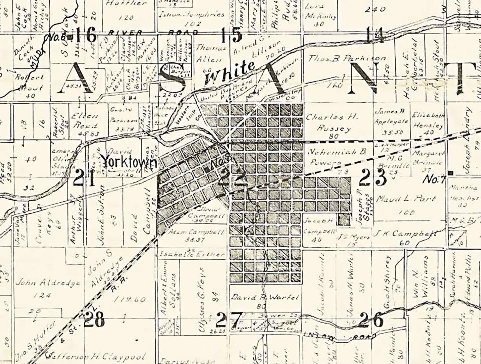 Yorktown in 1904. Sutton’s farm is just west of town in section 21.