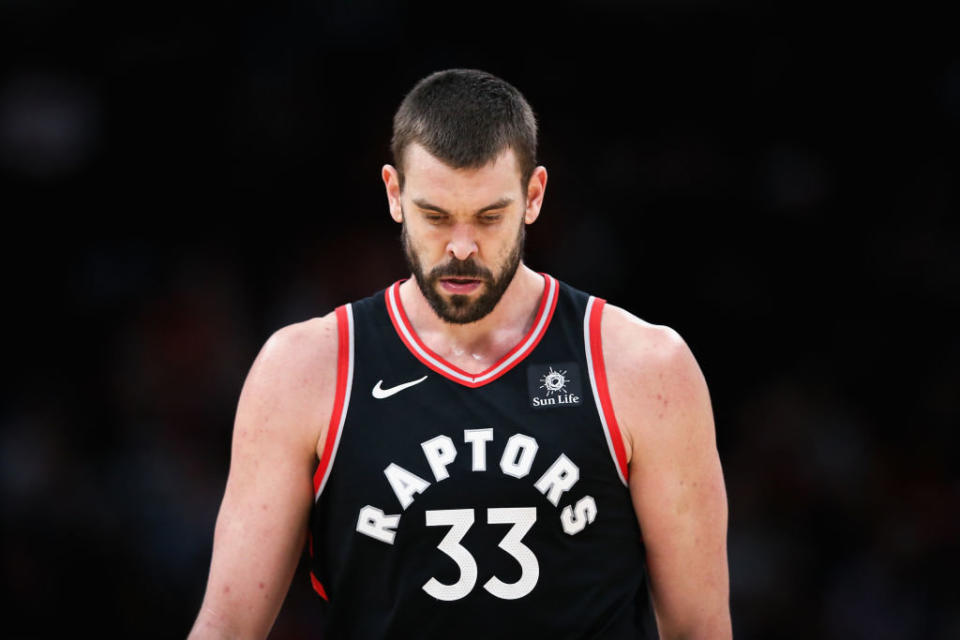 The Raptors acquired Marc Gasol for a matchup like this one against Joel Embiid. (Getty Images)
