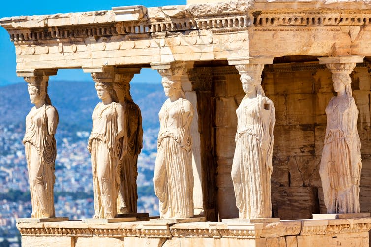 Caryatid Porch on the Acropolis, Athens, Greece.