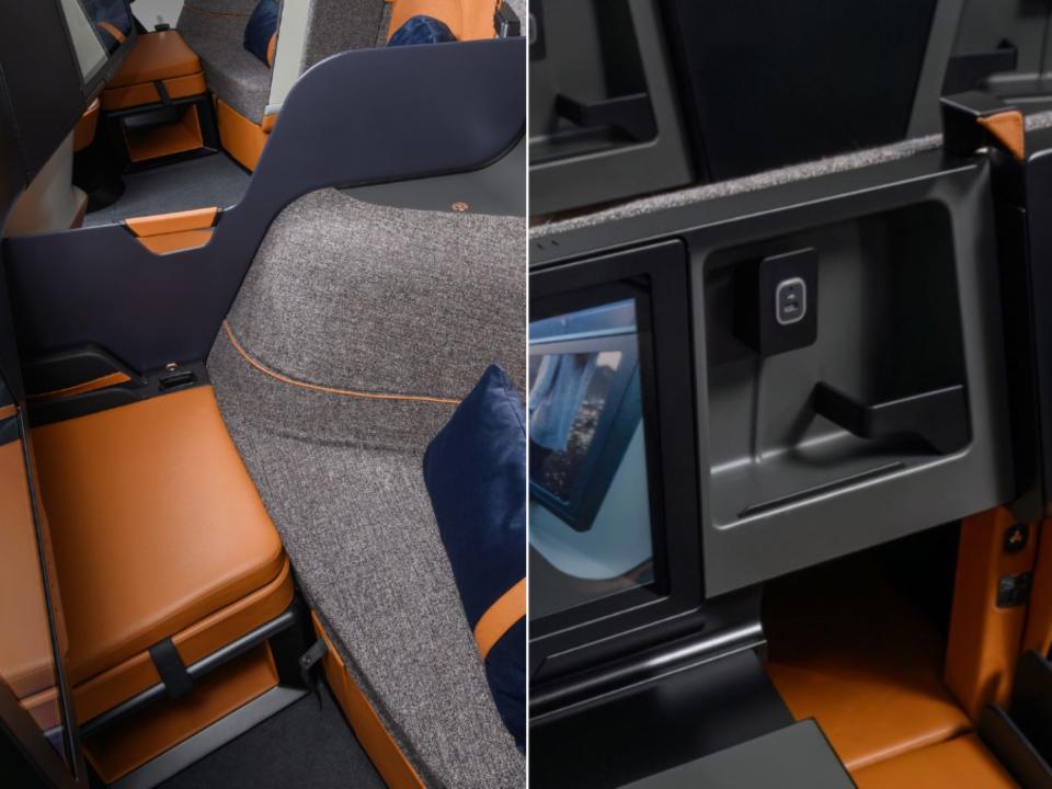 Optimares' new SoFab business class seat cubby and under seat storage options.