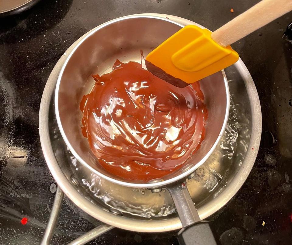 Making frosting for Ina Garten Beatty's Chocolate Cake