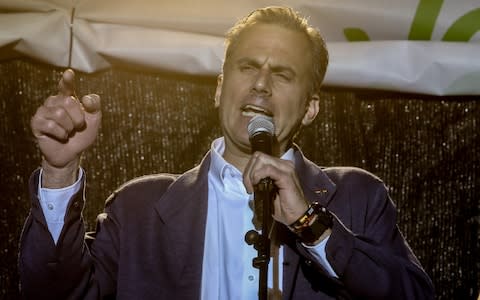  The general secretary of VOX, Javier Ortega Smith, is seen during his speech at the Plaza Margaret Thatcher, where the party celebrates the electoral results  - Credit: Getty