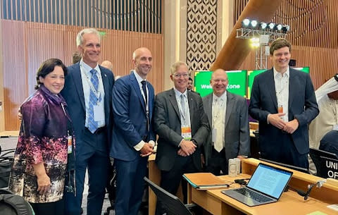 Moravian Church Settlements Delegation at the World Heritage Committee meeting. Pictured here are (from left) are Jean Manes, U.S. Deputy Representative to UNESCO; Moravian University President Bryon L. Grigsby; Bethlehem Mayor J. William Reynolds; Johnathan Putnam, Acting Chief, Office of International Affairs National Park Service; Rt. Rev. Chris Giesler; Mr. Clemens, Saxon State Minister of the Chancellery (Photo: Business Wire)