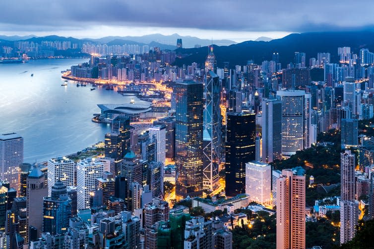 <span class="caption">Finance hub.</span> <span class="attribution"><a class="link " href="https://www.shutterstock.com/image-photo/hong-kong-city-view-peak-twilight-693729124?src=mwfJ132_q5TMBuYNeWtwmw-1-7" rel="nofollow noopener" target="_blank" data-ylk="slk:Shutterstock;elm:context_link;itc:0;sec:content-canvas">Shutterstock</a></span>