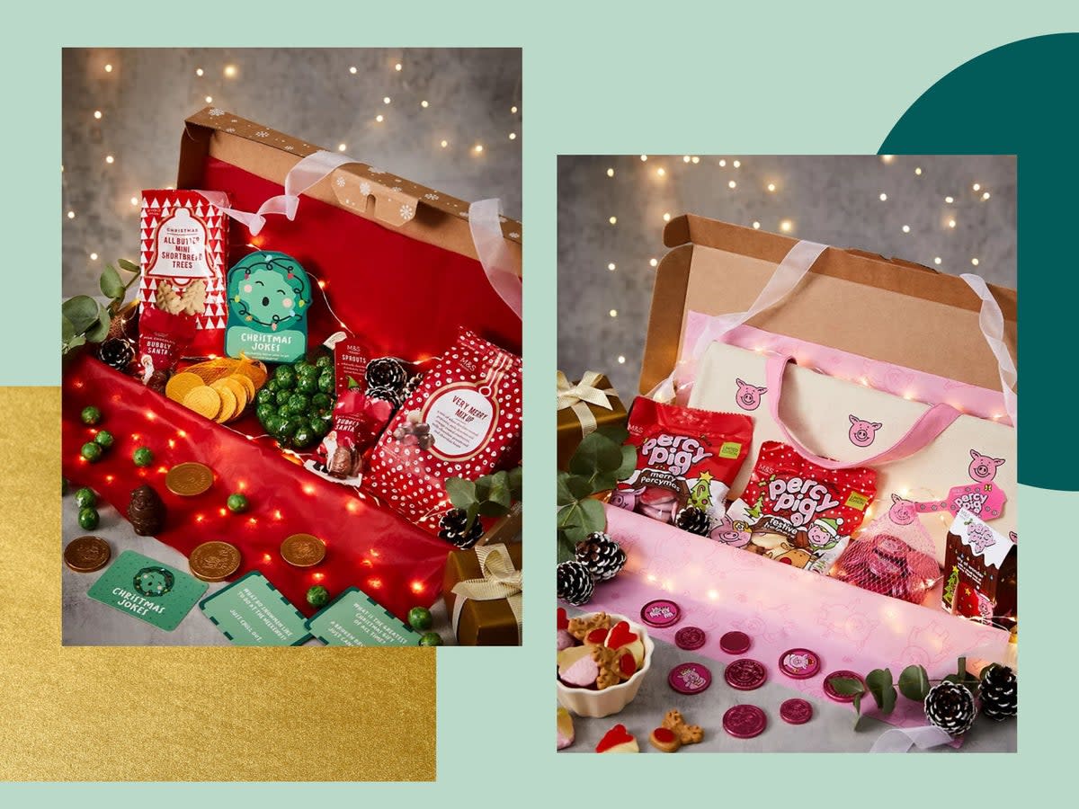 From shortbread trees and chocolate coins to caterpillar fruit gums and candy-cane sweets, there’s plenty to tuck into  (Marks and Spencer)