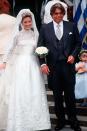 <p>Marie-Chantal Miller walked the aisle in a custom-made Valentino peral-encrusted gown to say “I Do” to Prince Pavlos of Greece.</p>