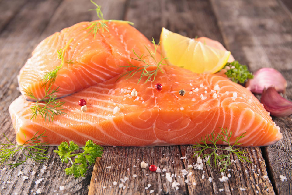 <p>Lower inflammation rates of the eye are linked to higher circulating blood levels of EPA and DHA — essential omega-3 fatty acids found in salmon and other fatty fish. Salmon also provides another antioxidant astaxanthin, which also provides protection against blindness. </p>