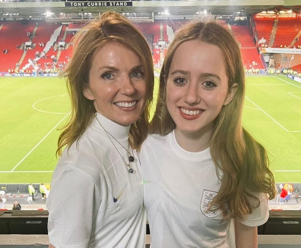 Geri Horner and daughter Bluebell watching the Lionesses play