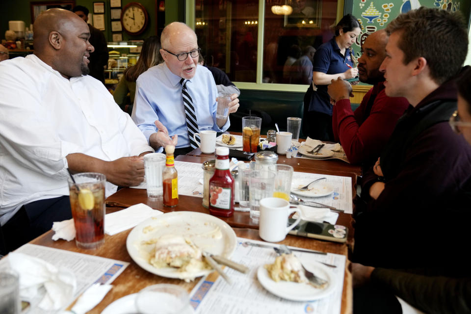 Paul Vallas talks with voters.