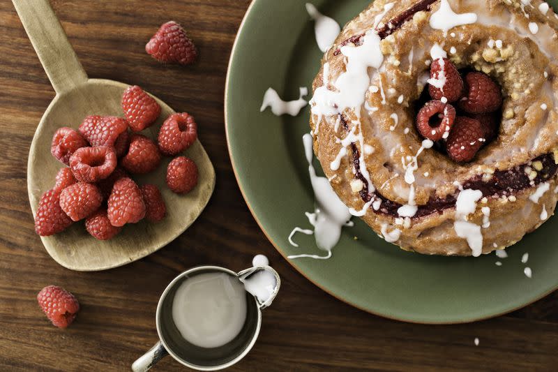 Raspberry Coffe Cake And Fresh Raspberries