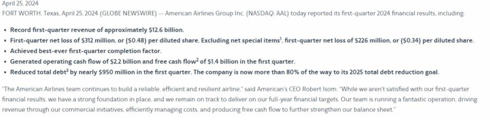 Source: American Airlines investor relations