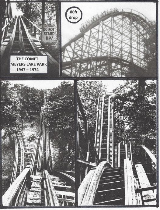 The Comet was the final roller coaster to be used at Meyers Lake Amusement Park, having been installed in 1947. According to local historian Richard Haldi, who frequently gives a talk on the fondly remembered park, The Comet was one of the favorite rides at the park.