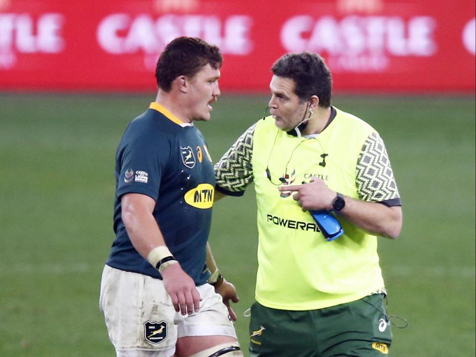 South Africa’s Rassie Erasmus, right, won the off-field mind games battle ahead of the second Test with the Lions (Steve Haag/PA) (PA Wire)