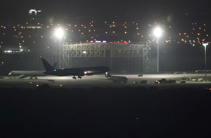 A Boeing 767 aircraft flown by Air Canada makes an emergency landing at Madrid's Barajas Airport