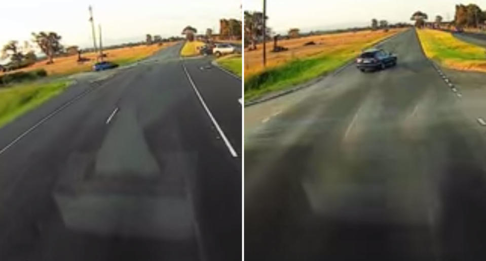 The Kia Rio enters the road and turns into the right lane. Source: Facebook/ Dash Cam Owners Australia