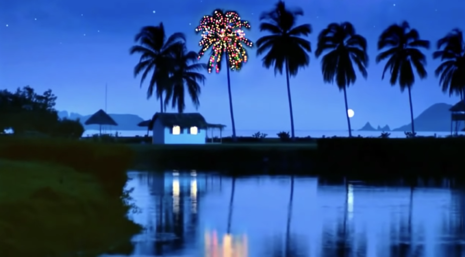 Lit-up palm tree