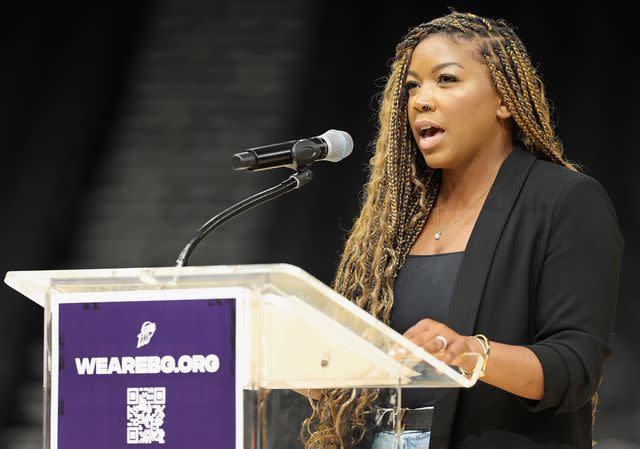 Christian Petersen/Getty Cherelle Griner, the wife of Brittney Griner, speaks during a rally.