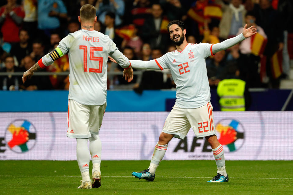 Isco scored three goals in Spain’s 6-1 rout of Argentina. (Getty)