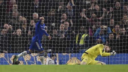 Football Soccer - Chelsea v Newcastle United - Barclays Premier League - Stamford Bridge - 13/2/16. Chelsea's Pedro celebrates scoring their fourth goal Reuters / Toby Melville. Livepic