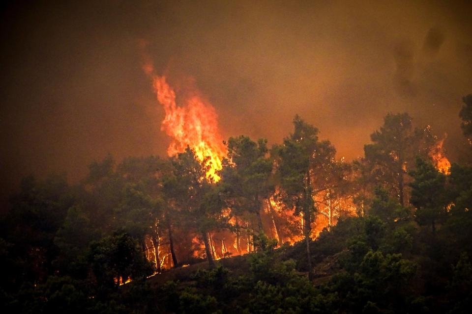 Holidaymakers were evacuated from their hotels and left their belongings behind as the huge flames crawled closer Argyris Mantikos/AP) (AP)