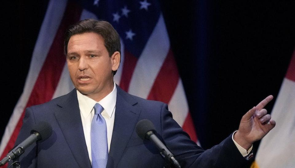 Florida's Republican Gov. Ron DeSantis speaks during a debate with his Democratic opponent Charlie Crist in Fort Pierce, Fla., Monday, Oct. 24, 2022. DeSantis struggled at times in his last debate. He needs a strong performance Wednesday during the first GOP presidential primary debate to help overcome concerns about his campaign's downward trajectory.