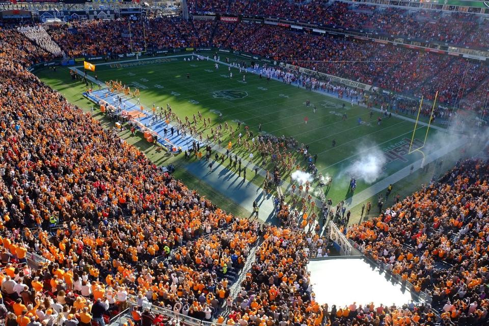 Tennessee takes the field at the beginning of the Music City Bowl at Nissan Stadium Dec. 30, 2016. Tennessee defeated Nebraska 38-24 before a crowd of 68,496.